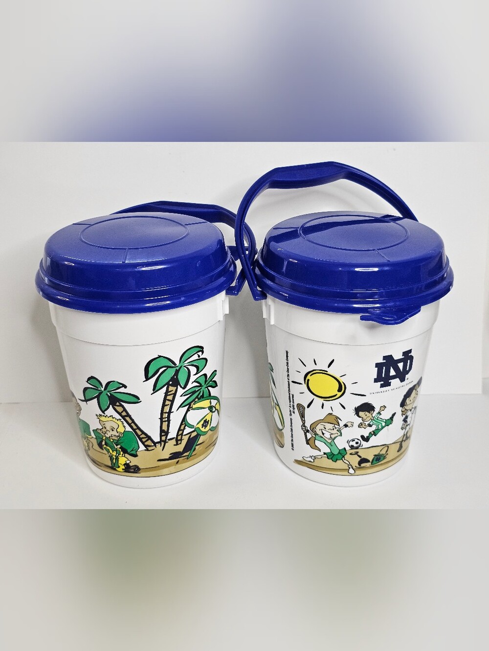 (2) Notre Dame Football Plastic Stadium Buckets Cups "The Bucket Jr." w/Handles